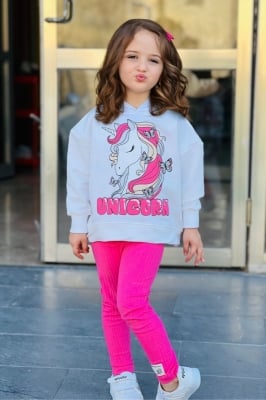 Детски комплект момиче дълъг ръкав Еднорог ,цикламен цвят 5/6г