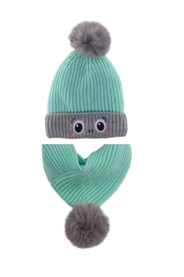Детски комплект шапка, шал и ръкавици момиче, цвят мента 4-8г