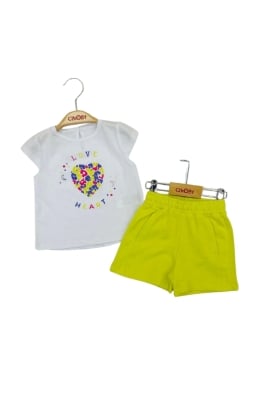 Детски комплект момиче къс ръкав, зелен цвят 24/36м