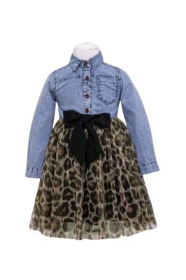 Детска рокля дълъг ръкав, син цвят 9г