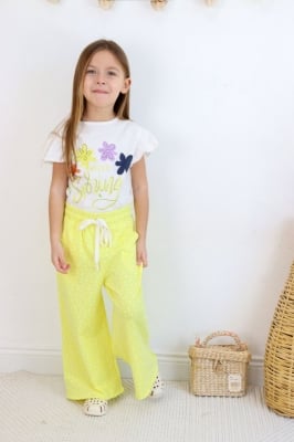 Детски комплект момиче къс ръкав, жълт цвят 7/8г