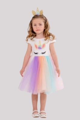 Детска официална рокля Unicorn, бял цвят 6г