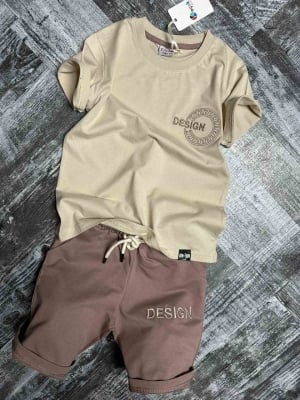 Детски комплект момче къс ръкав,бежов цвят 9/10г