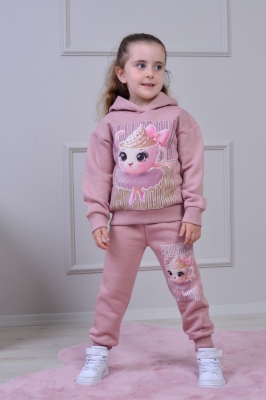 Детски комплект вата за момиче с дълъг ръкав, тъмно розов цвят 3/4г