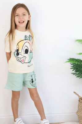 Детски комплект момиче къс ръкав , зелен цвят 5/6г