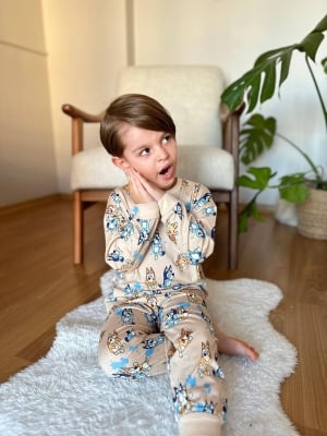 Детска пижама за момче с дълъг ръкав Bluey,в бежов цвят