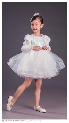  Детска официална рокля дълъг ръкав Princess,бял цвят 6г