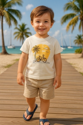 Детска тениска за момче, цвят екрю 12/18м