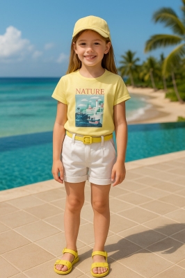 Детска тениска момиче, жълт цвят 8г