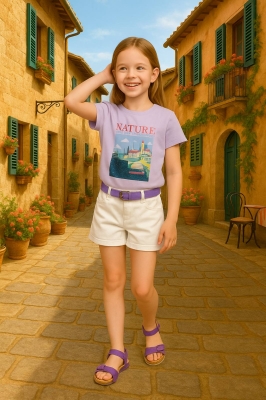 Детска тениска момиче, лилав цвят 8г