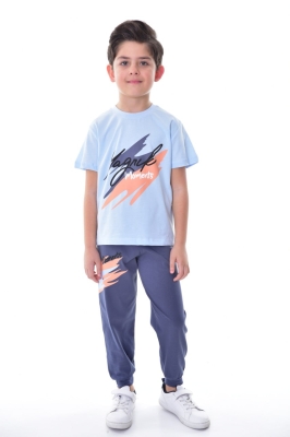 Детски комплект за момче с къс ръкав, син цвят 5/6г