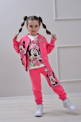 Детски комплект за момиче с дълъг ръкав 3 части, цвят циклама 9/10г