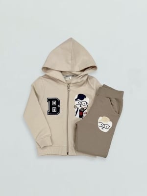 Детски комплект за момче дълъг ръкав, бежов цвят 5г