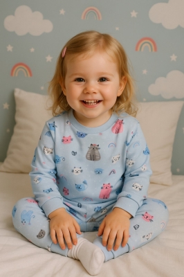 Детска пижама за момиче дълъг ръкав, син цвят 2г