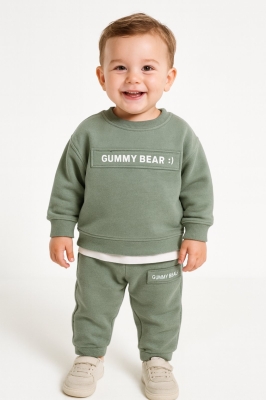 Детски комплект за момче дълъг ръкав, зелен цвят 3г