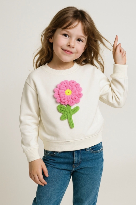 Детска блуза за момиче, цвят екрю