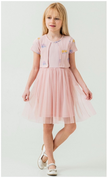 Детска рокля с къс ръкав, розов цвят