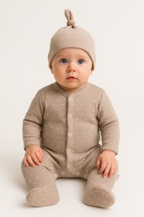 Бебешки гащеризон за момиче с дълъг ръкав, бежов цвят