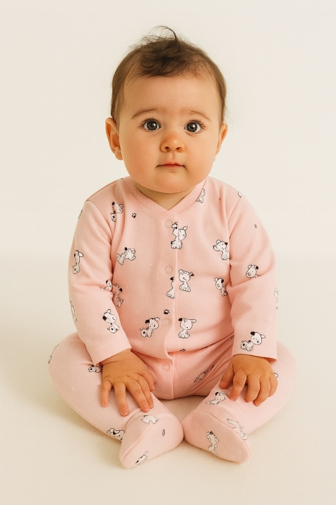Бебешки гащеризон за момиче с дълъг ръкав, розов цвят