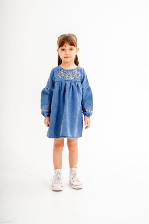 Детска рокля дълъг ръкав, син цвят