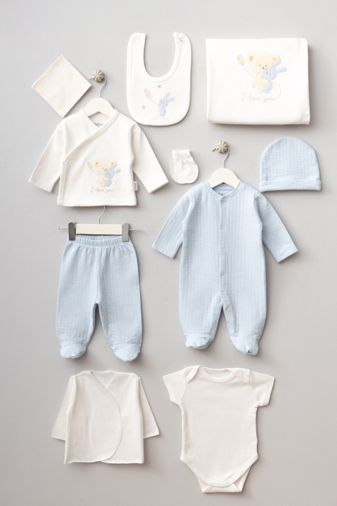 Бебешки комплект за изписване 10 части, син цвят