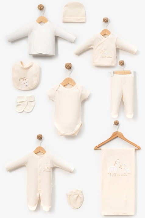 Бебешки комплект за изписване 10 части, бежов цвят 