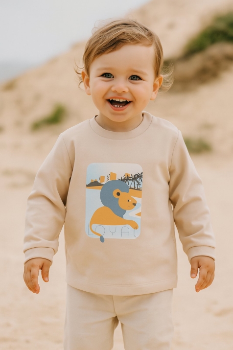 Детска блуза за момче с дълъг ръкав, бежов цвят