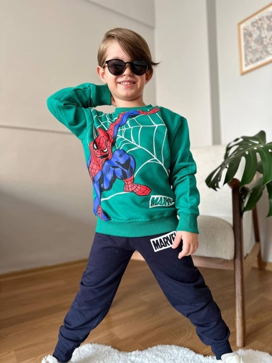 Детски комплект за момче дълъг ръкав Spiderman,зелен цвят