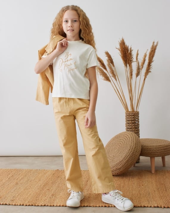 Детски комплект за момиче с дълъг ръкав 3 части, бежов цвят