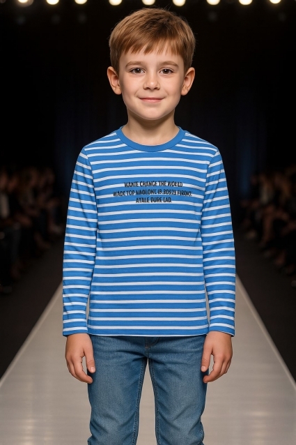 Детска блуза момче дълъг ръкав, в синьо и бяло райе