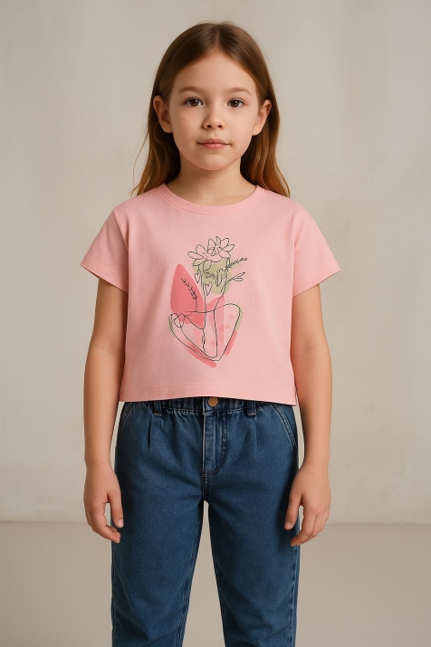 Детска тениска за момиче, розов цвят