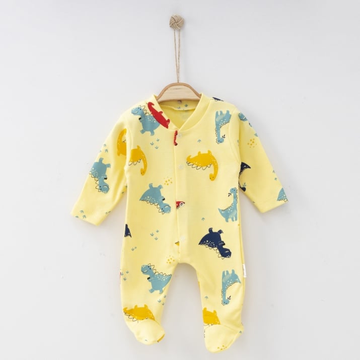 Бебешки гащеризон за момче с динозаври, жълт цвят