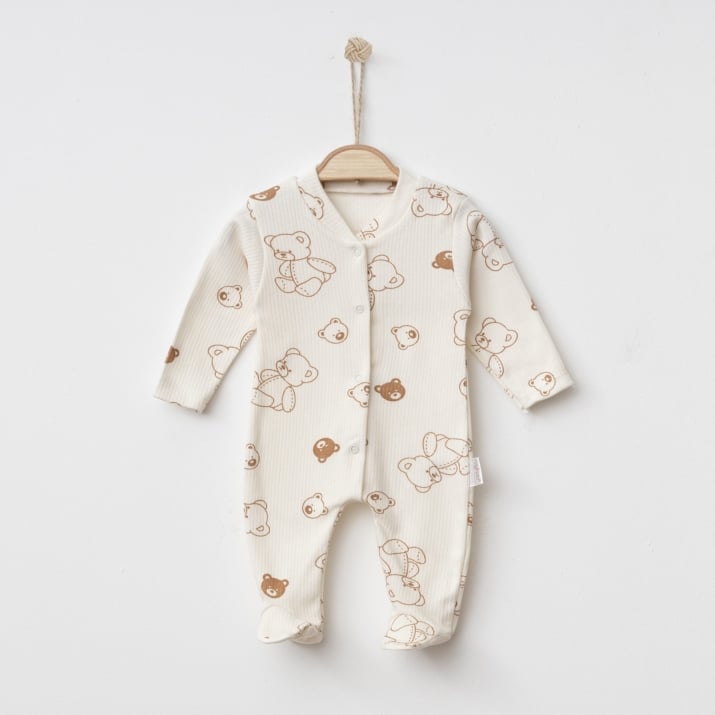 Бебешки гащеризон за момче с дълъг ръкав, цвят екрю