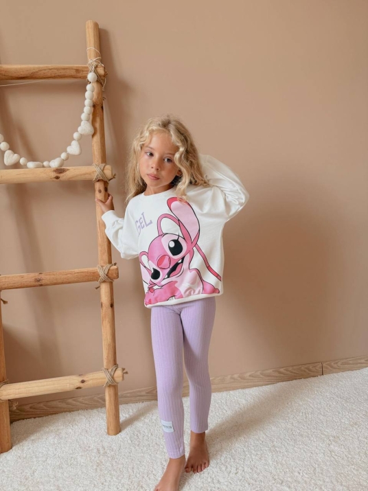 Детски комплект за момиче с дълъг ръкав Stitch, лилав цвят