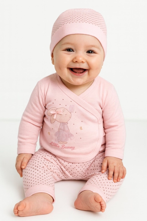 Бебешки комплект за изписване за момиче 3 части, розов цвят