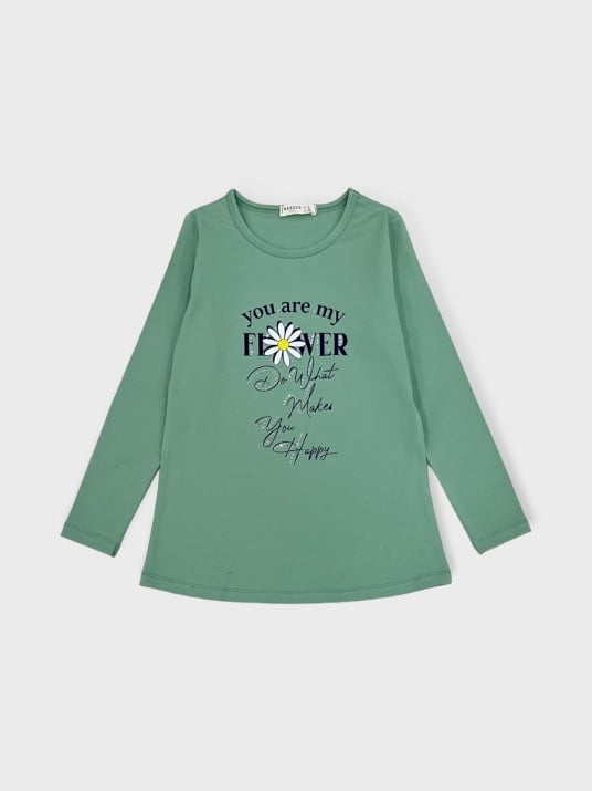 Детска блуза момиче с дълъг ръкав, зелен цвят