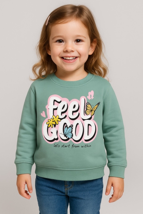 Детска блуза за момиче с дълъг ръкав, зелен цвят