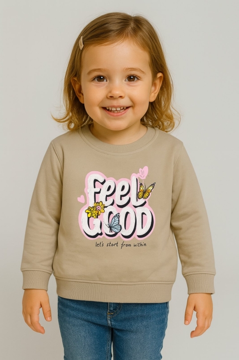 Детска блуза за момиче с дълъг ръкав, бежов цвят