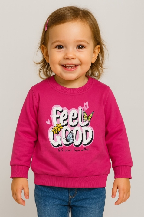 Детска блуза за момиче с дълъг ръкав, цвят  циклама