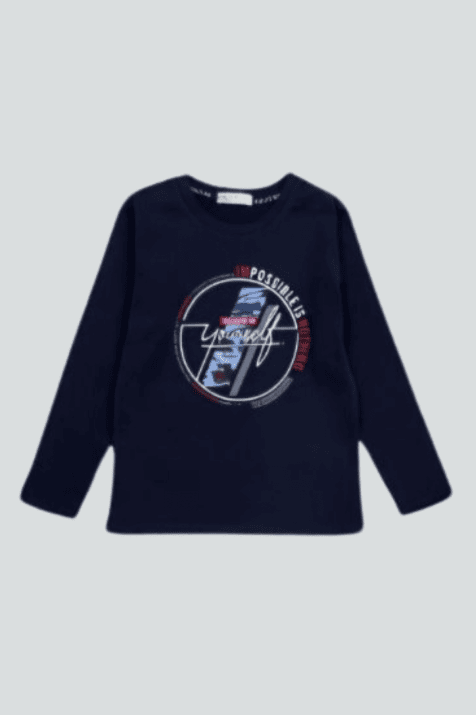 Детска блуза за момче с дълъг ръкав, тъмно син цвят
