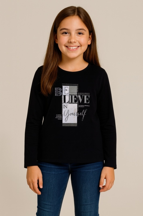 Детска блуза за момиче с дълъг ръкав, черен цвят