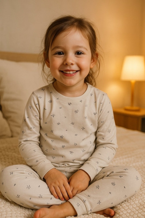 Детска пижама за момиче с дълъг ръкав, бежов цвят