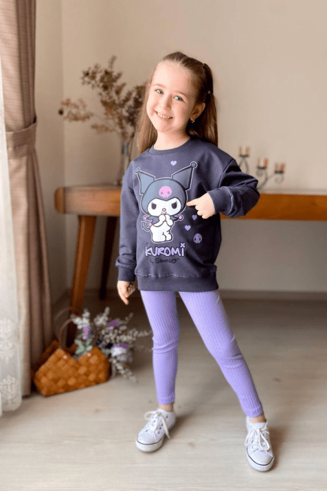 Детски комплект момиче дълъг ръкав , лилав цвят