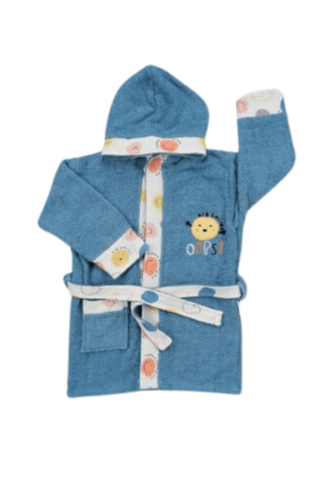 Детски халат за баня с коланче, син цвят 