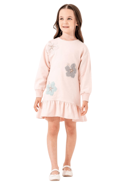 Детска рокля дълъг ръкав, розов цвят