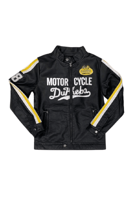 Детско кожено  яке за момче, със жълт кант