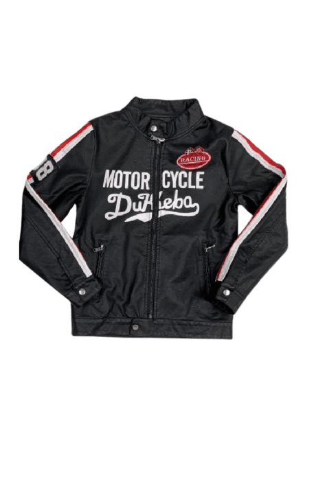 Детско кожени яке за момче, с червен кант