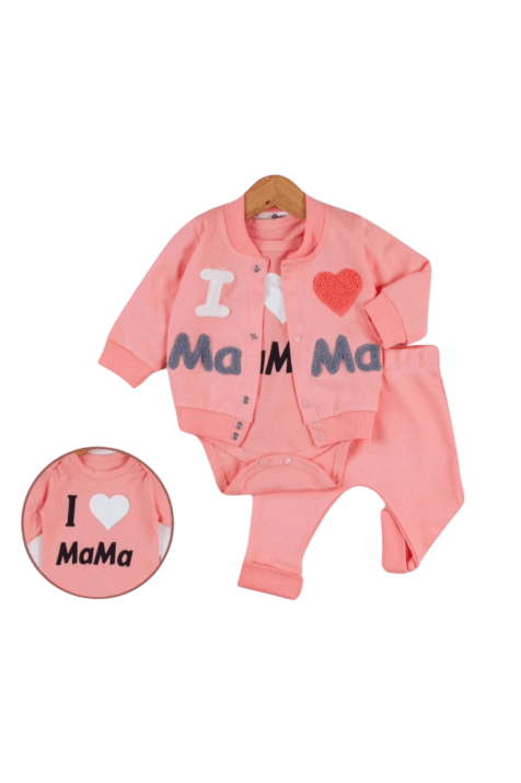 Детски комплект дълъг ръкав момиче 3 части, розов цвят