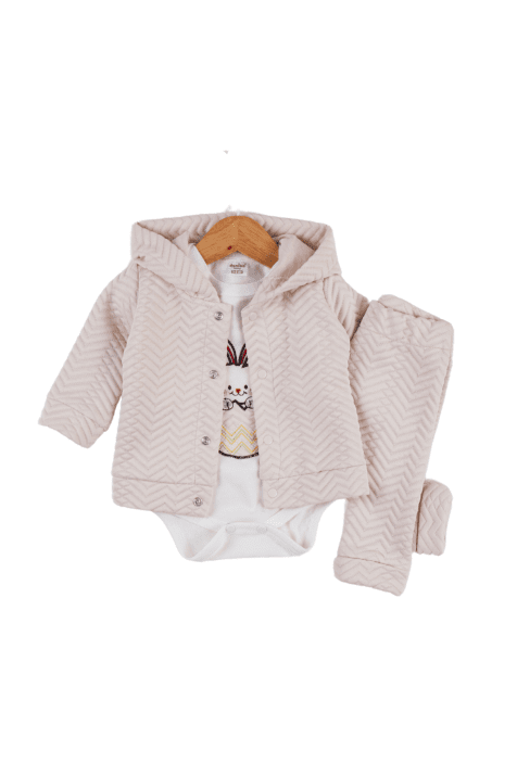 Бебешки комплект сдълъг ръкав 3 части, цвят екрю