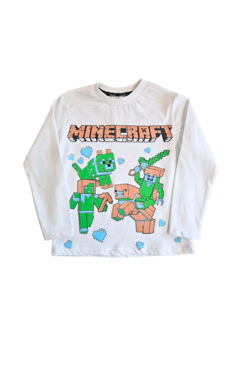 Детска блуза момче дълъг ръкав Minecraft,бял цвят